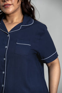 Midnight Navy Emily Soft Cotton Women's Curve Pajama Set - Half Sleeves