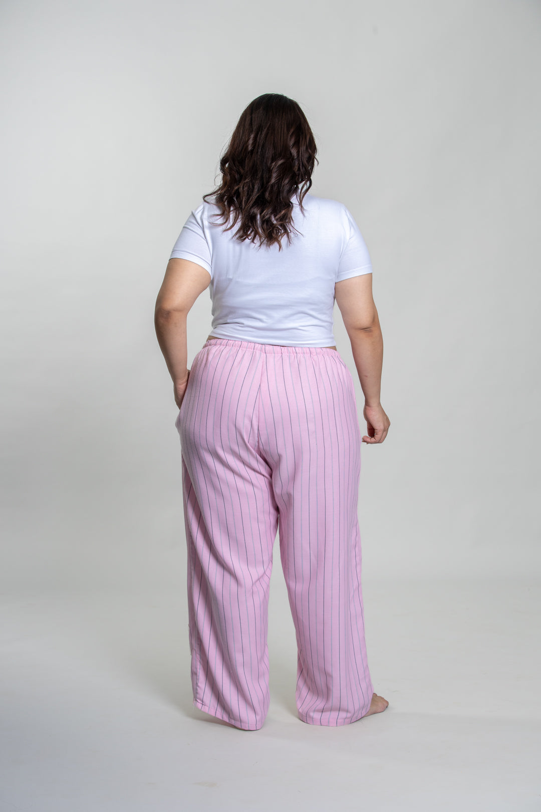 Pink Twill Stripe Cotton Women's Curve Pajama