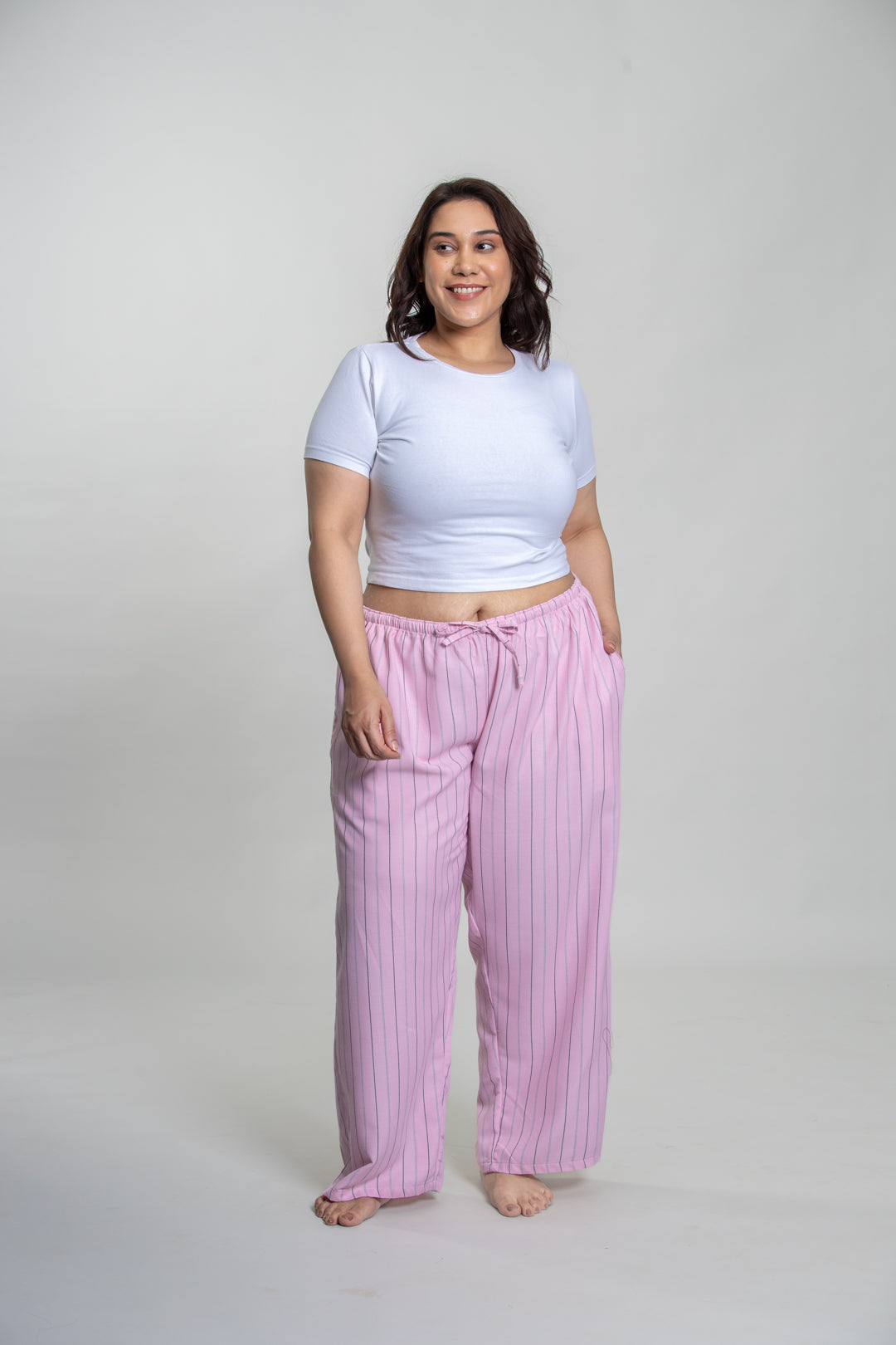 Pink Twill Stripe Cotton Women's Curve Pajama