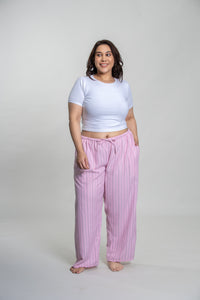 Pink Twill Stripe Cotton Women's Curve Pajama