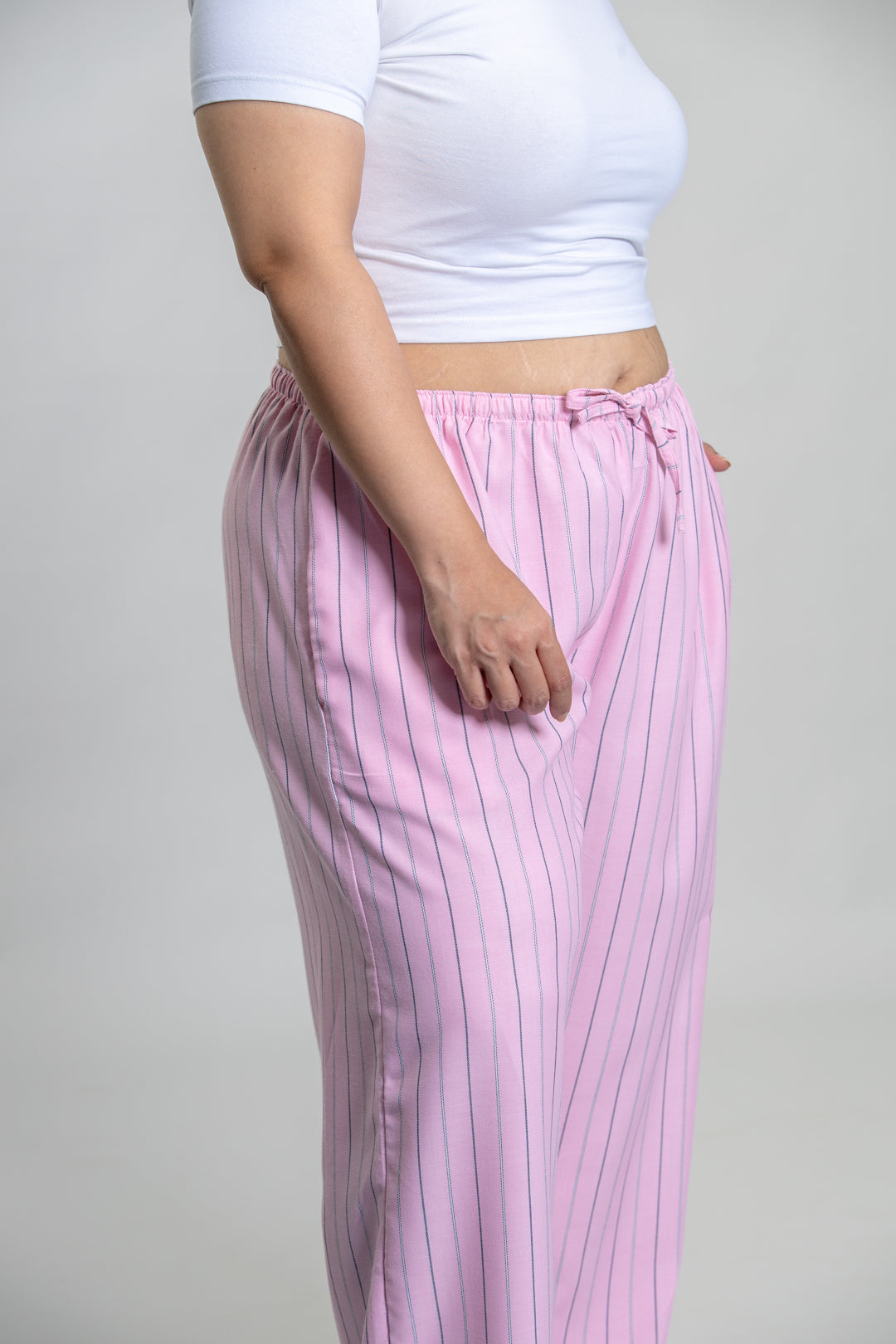 Pink Twill Stripe Cotton Women's Curve Pajama