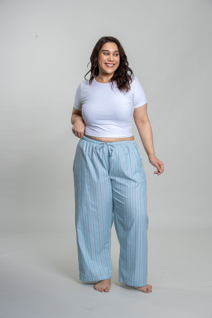 Tiffany Blue Twill Stripe Cotton Women's Curve Pajama