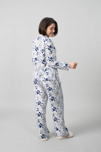 Haley White Floral Cotton Blend Women's Pajama Set- Full Sleeves