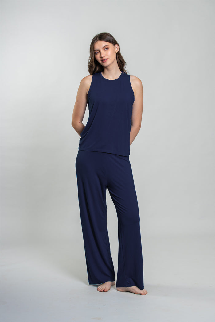 Navy Lucy Butter-Soft Viscose Knit Women's Pajama Set- Sleeveless