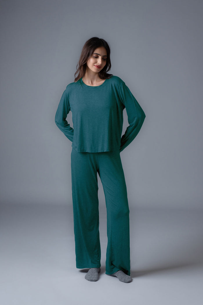 Teal Lucy Butter-Soft Viscose Knit Women's Pajama Set- Full Sleeves
