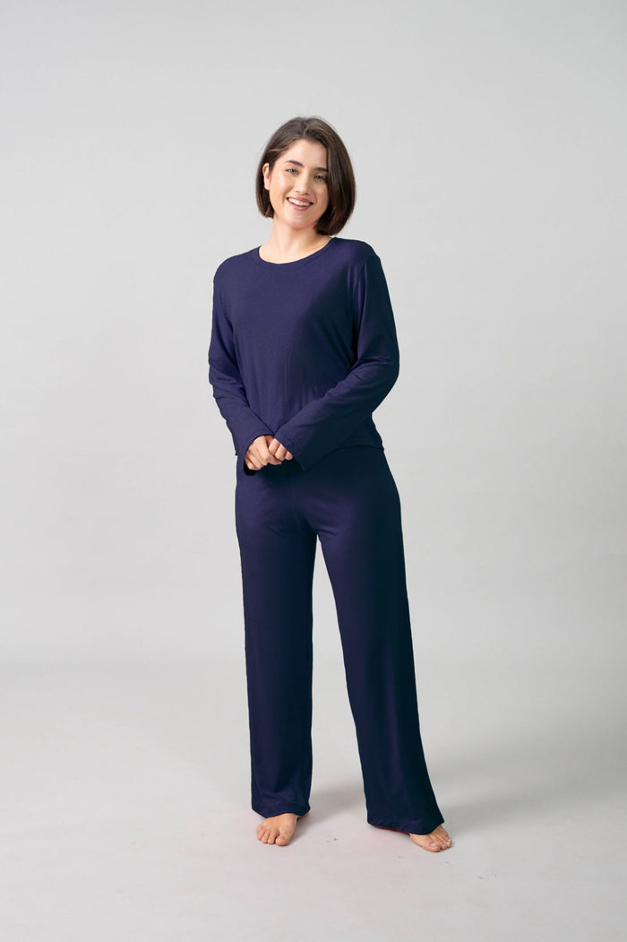 Navy Lucy Butter-Soft Viscose Knit Women's Pajama Set- Full Sleeves