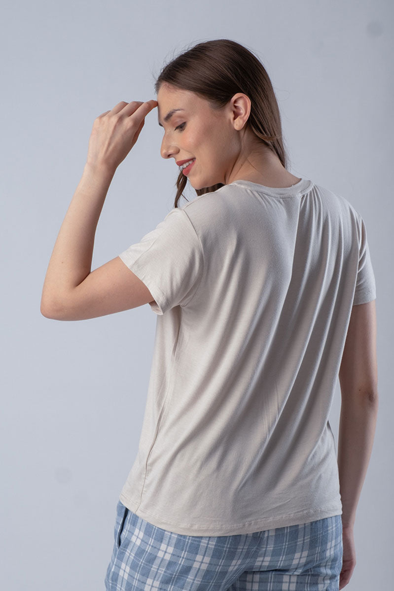 Hazel Cream Knitted Crew Neck Women's T-shirt