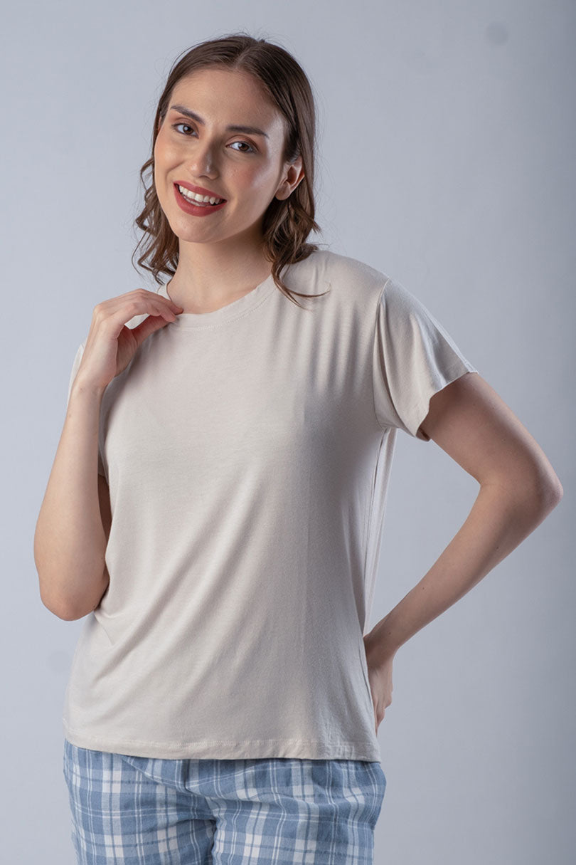 Hazel Cream Knitted Crew Neck Women's T-shirt