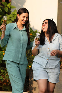 Iris Blue Double Cloth Women's Shorts Set