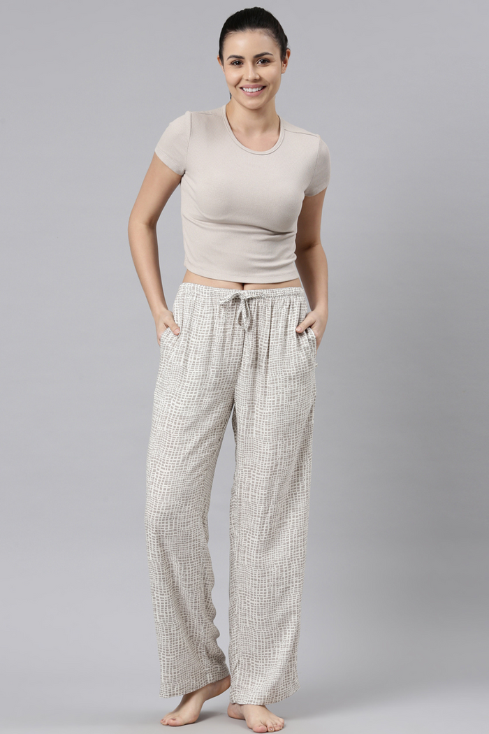 Grey Abstract Cotton Blend Women's Pajama