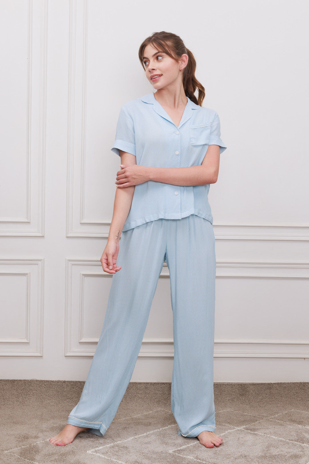 Seaside Blue Cotton Women's Pajama Set1