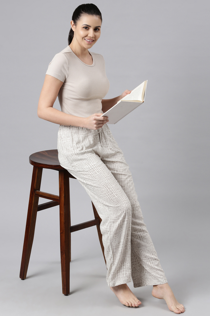 Grey Abstract Cotton Blend Women's Pajama