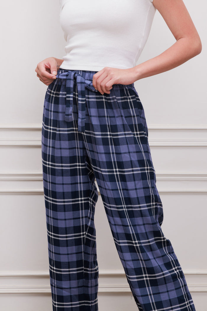 Navy Plaid Check Soft Cotton Women's Pajama