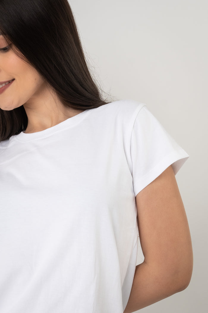Bella White Knitted Crew Neck Women's T-shirt