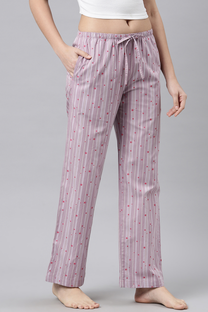 Lilac Starry Print Cotton Women's Pajama