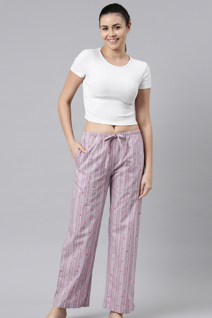 Lilac Starry Print Cotton Women's Pajama
