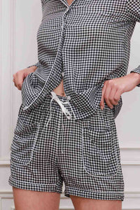 Black & White Gingham Check Cotton Women's Shorts Set