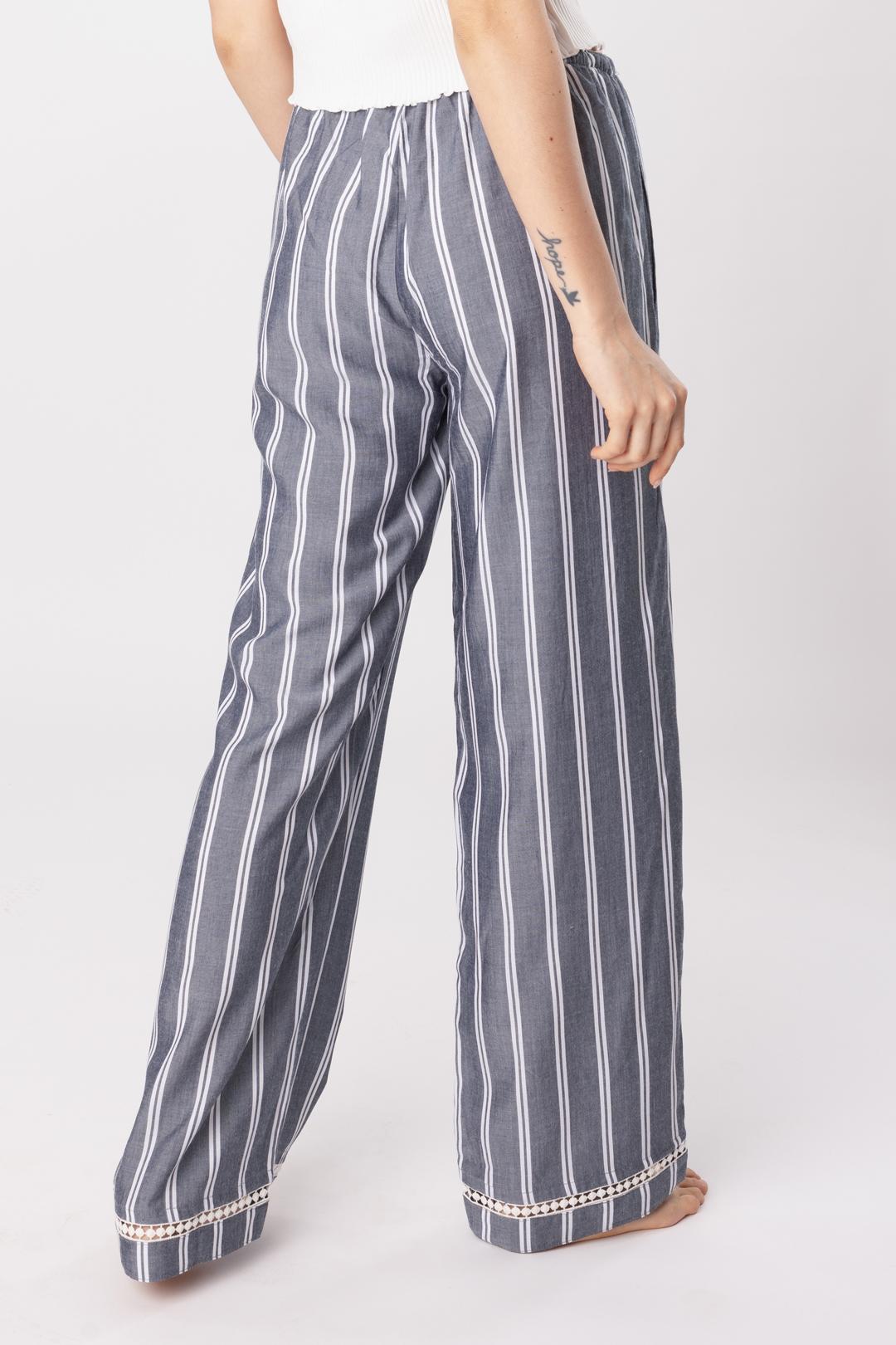 Sunday striped Grey Cotton Women's Pajama