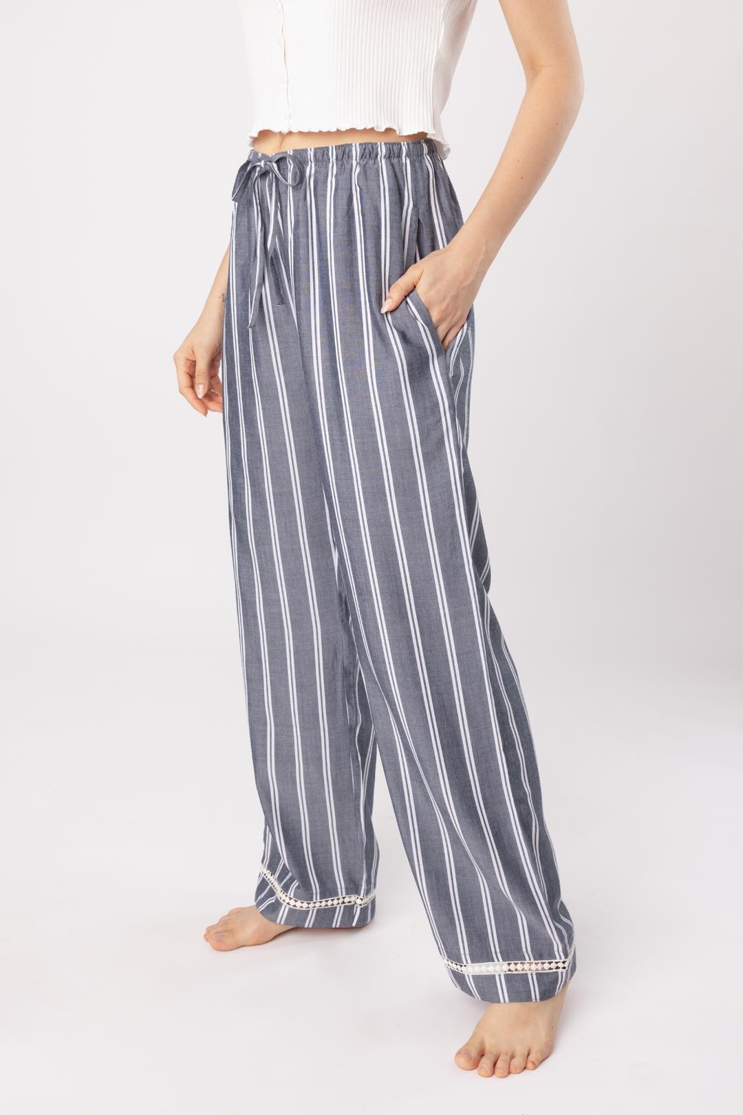 Sunday striped Grey Cotton Women's Pajama