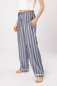Sunday striped Grey Cotton Women's Pajama
