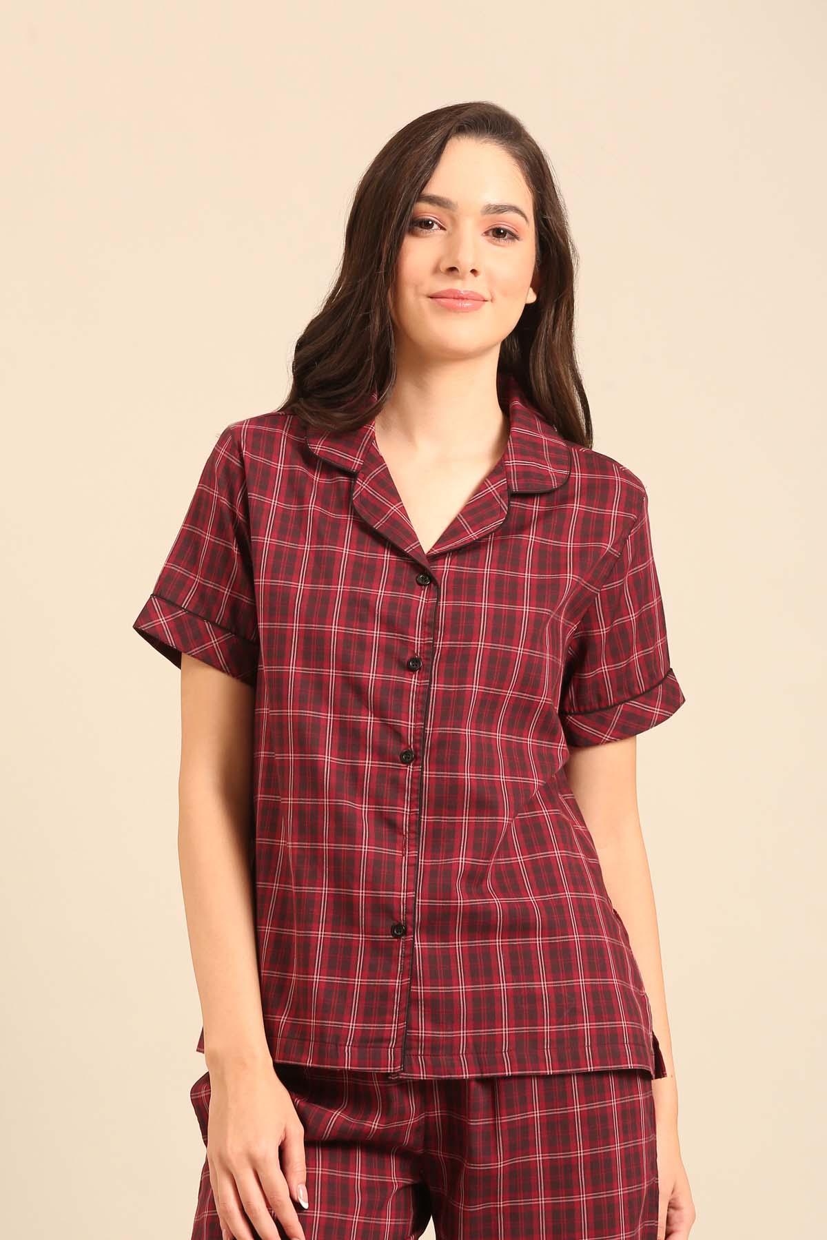 Veronica Plaid Cotton Women's Shirt - Half Sleeves