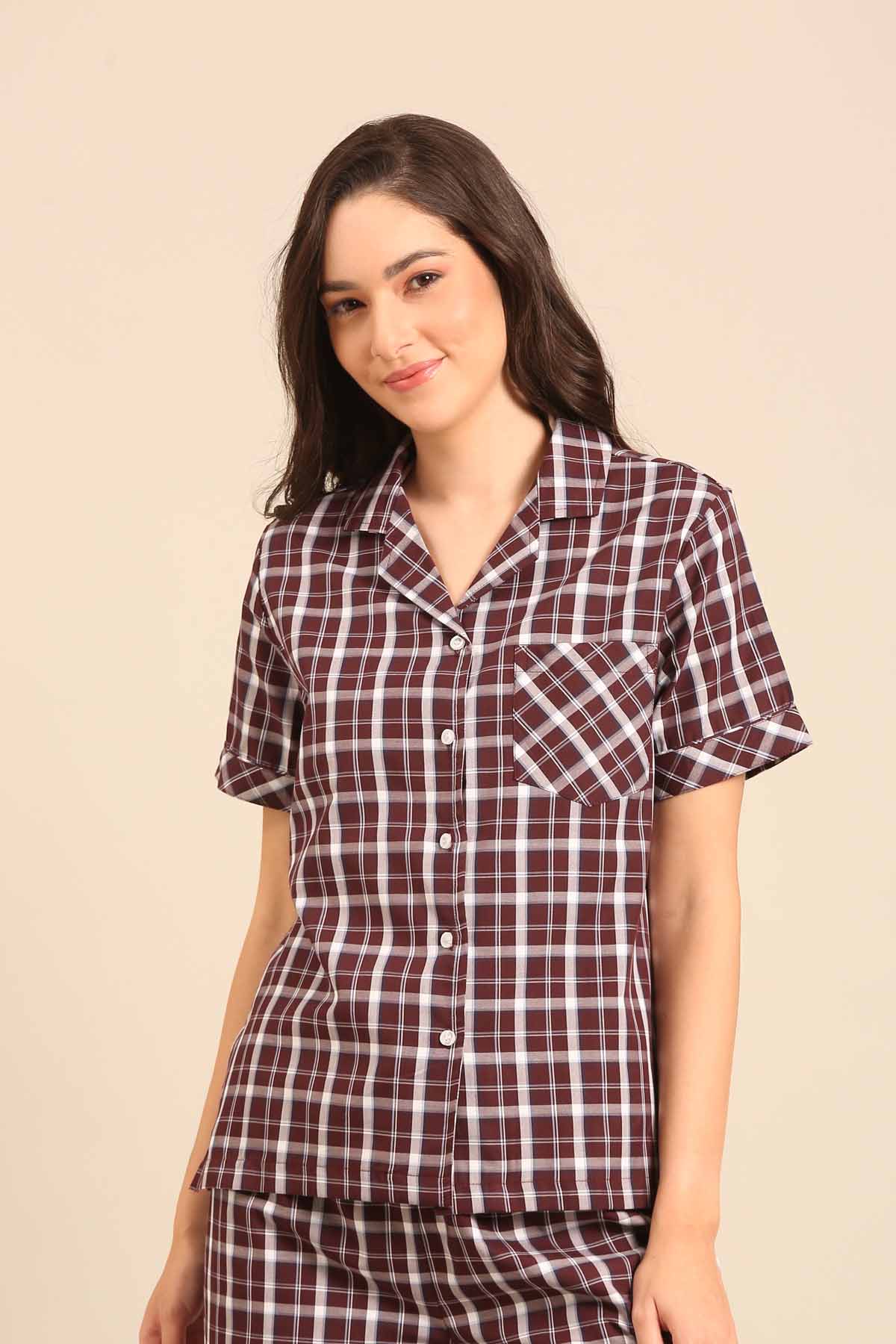 Edith Plaid Cotton Women's Shirt Only - Half Sleeves