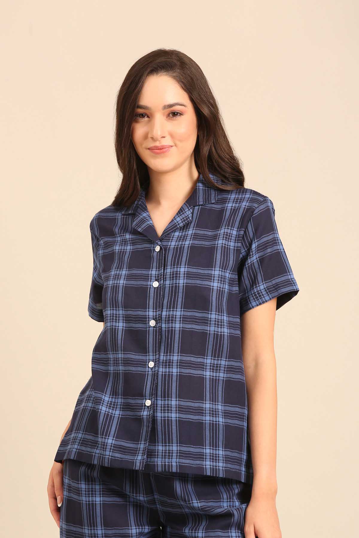 Vienna Check Cotton Women's Shirt - Half Sleeves