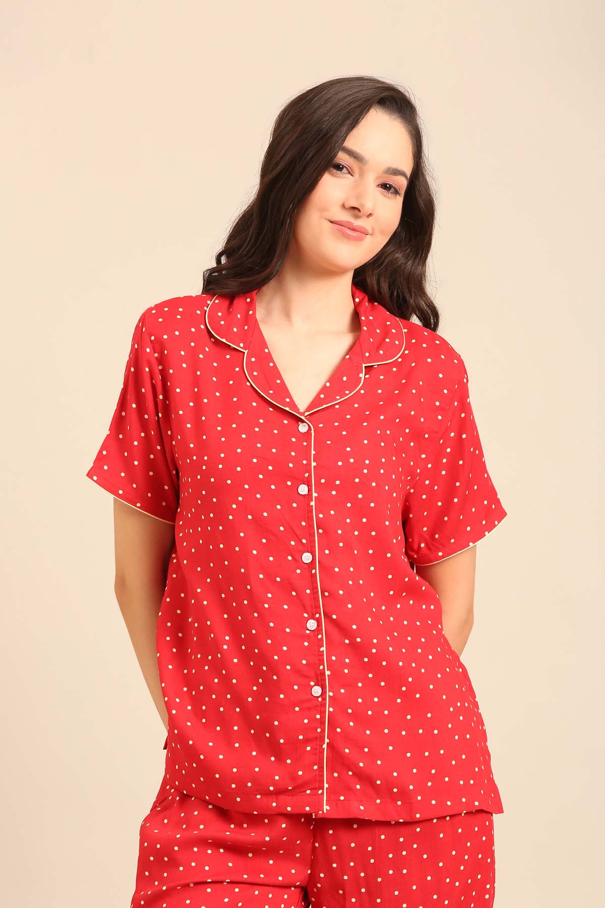 Minnie Polka Viscose Women's Shirt - Half Sleeves