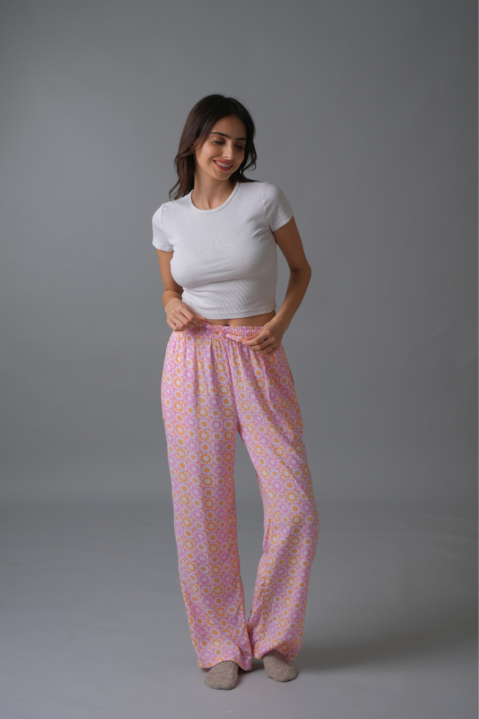 Irene Pink Floral Printed Cotton Blend Women's Pajama