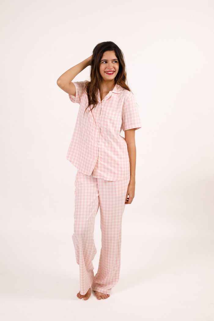 Candy Checked Ultra-soft Cotton Women's Pajama Set - Half Sleeves