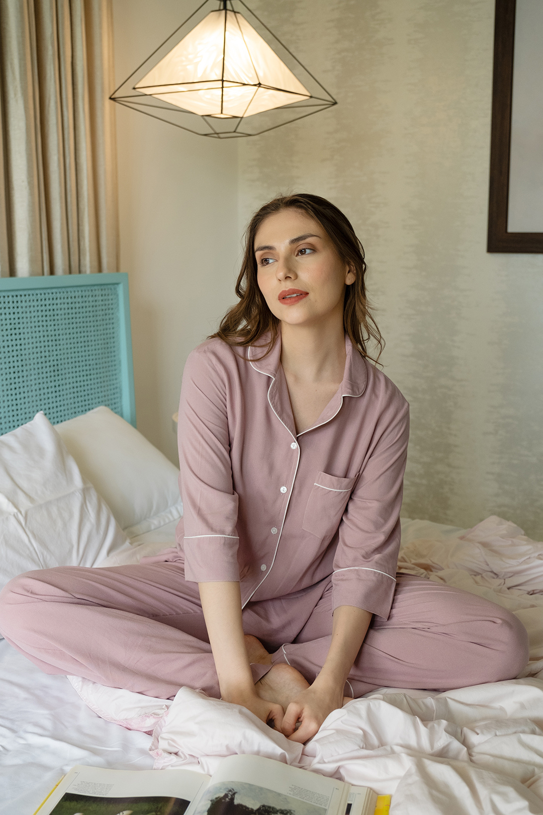 Emily Mauve Soft Cotton Women's Pajama Set - 3/4th sleeves