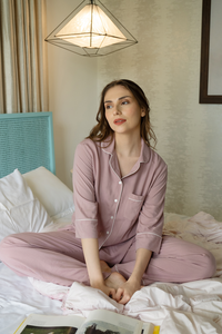 Emily Mauve Soft Cotton Women's Pajama Set - 3/4th sleeves