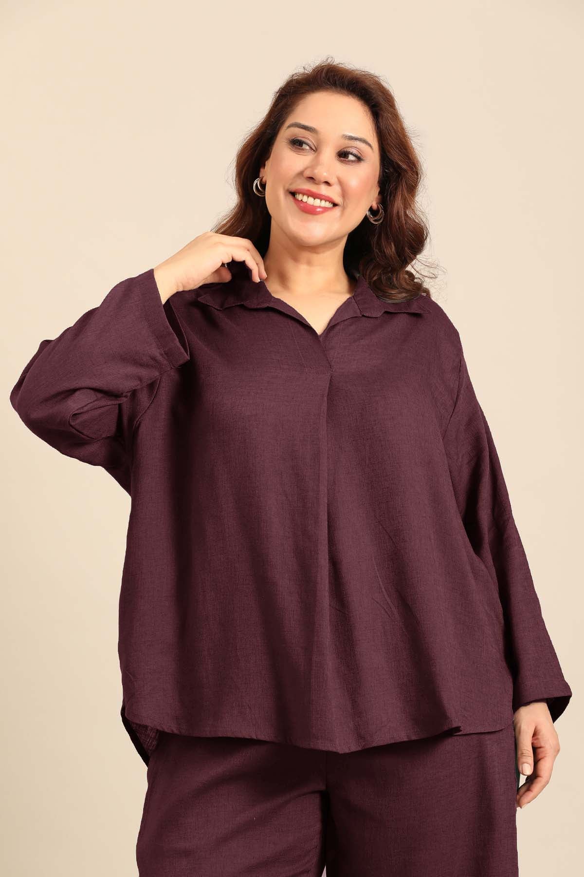 Estelle Wine Linen Blend Women's Co-ord Set