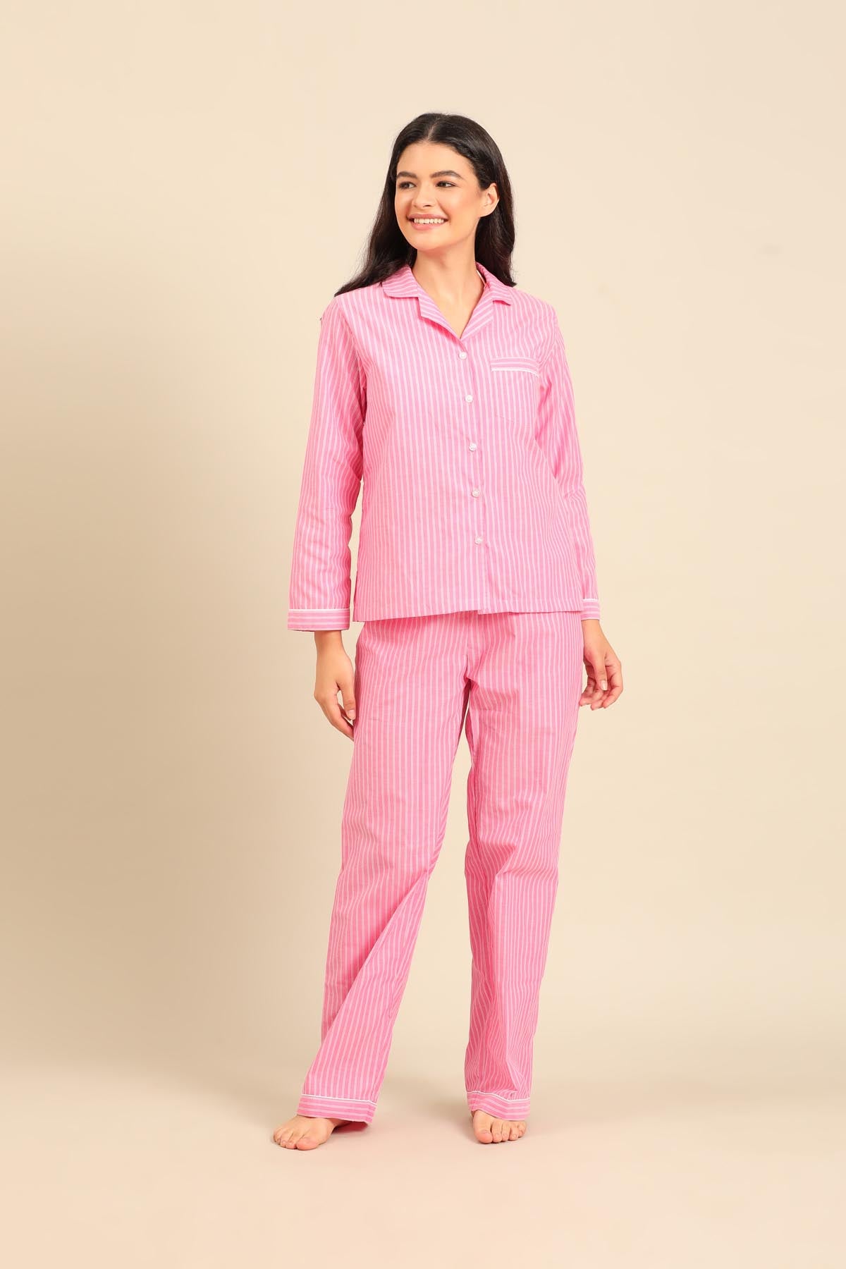 Miranda Stripe Cotton Women's Pajama Set - Full Sleeves