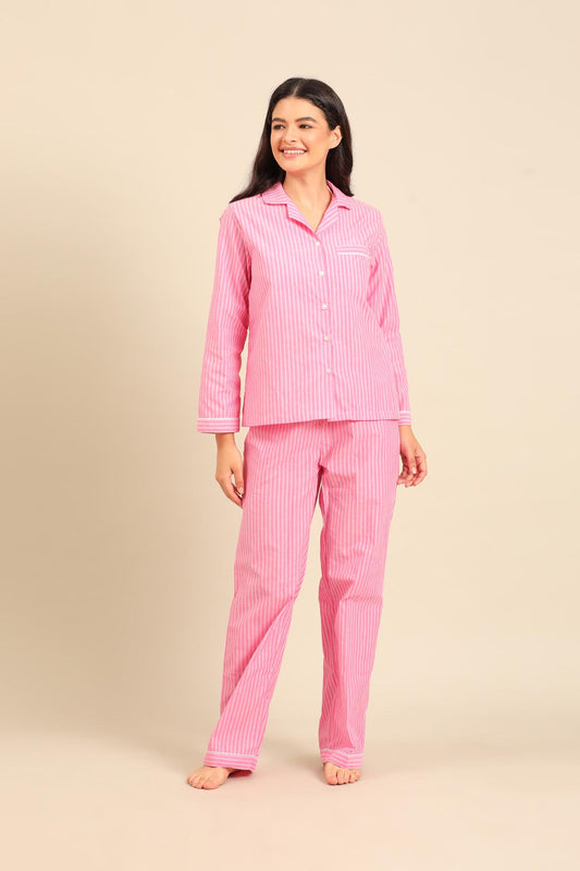 Miranda Stripe Cotton Women's Pajama Set - Full Sleeves