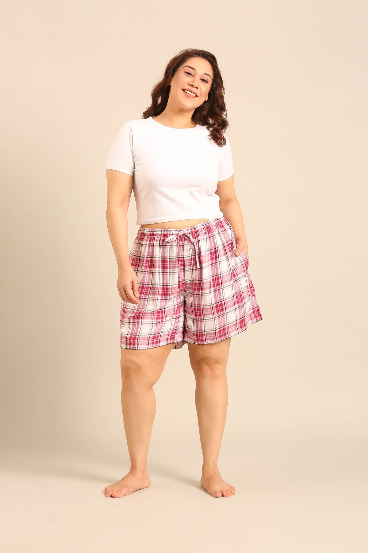 Nina Check Viscose Twill Women's Curve Shorts Only