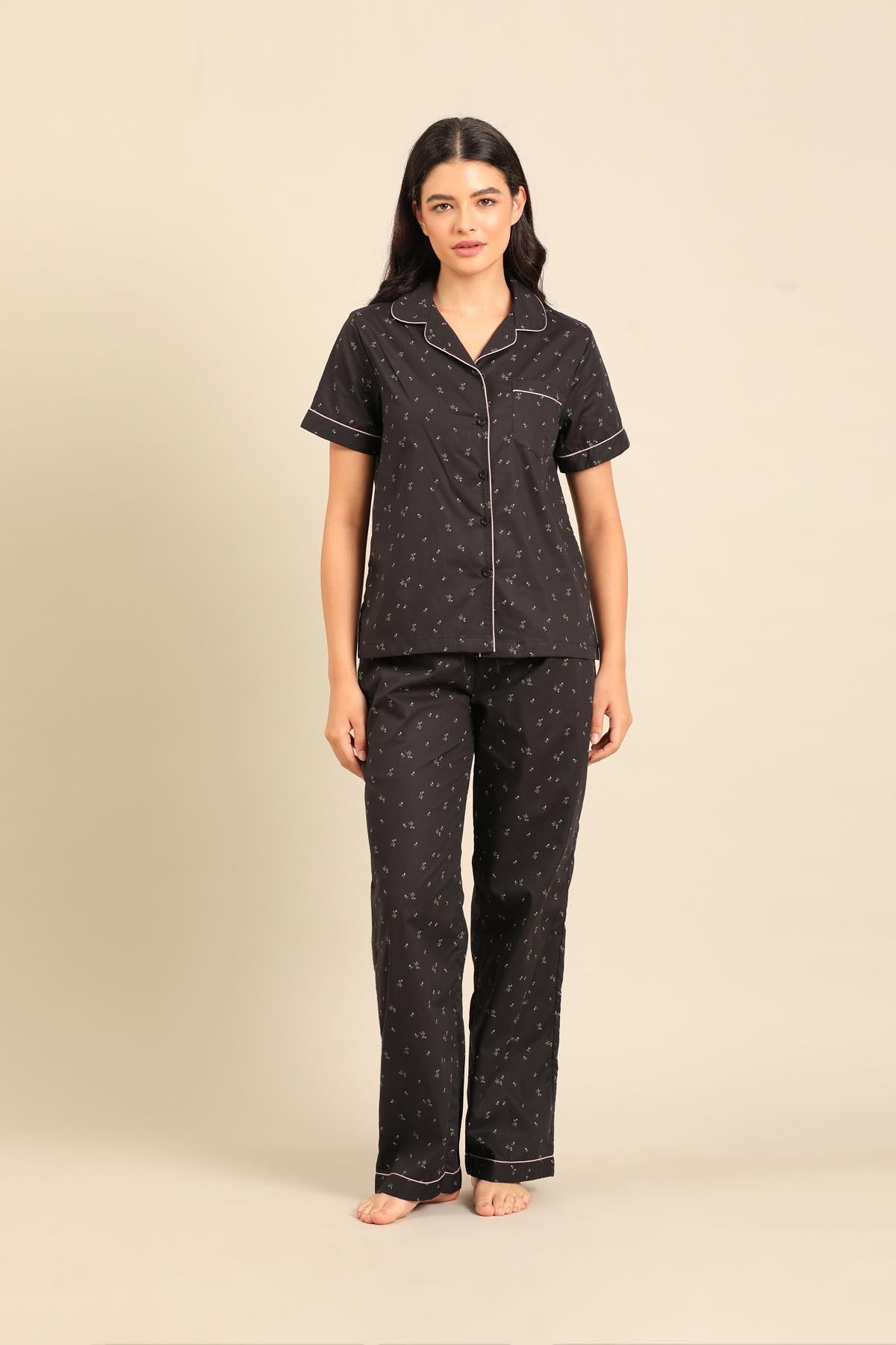 Margot Floral Cotton Women's Pajama Set - Half Sleeves