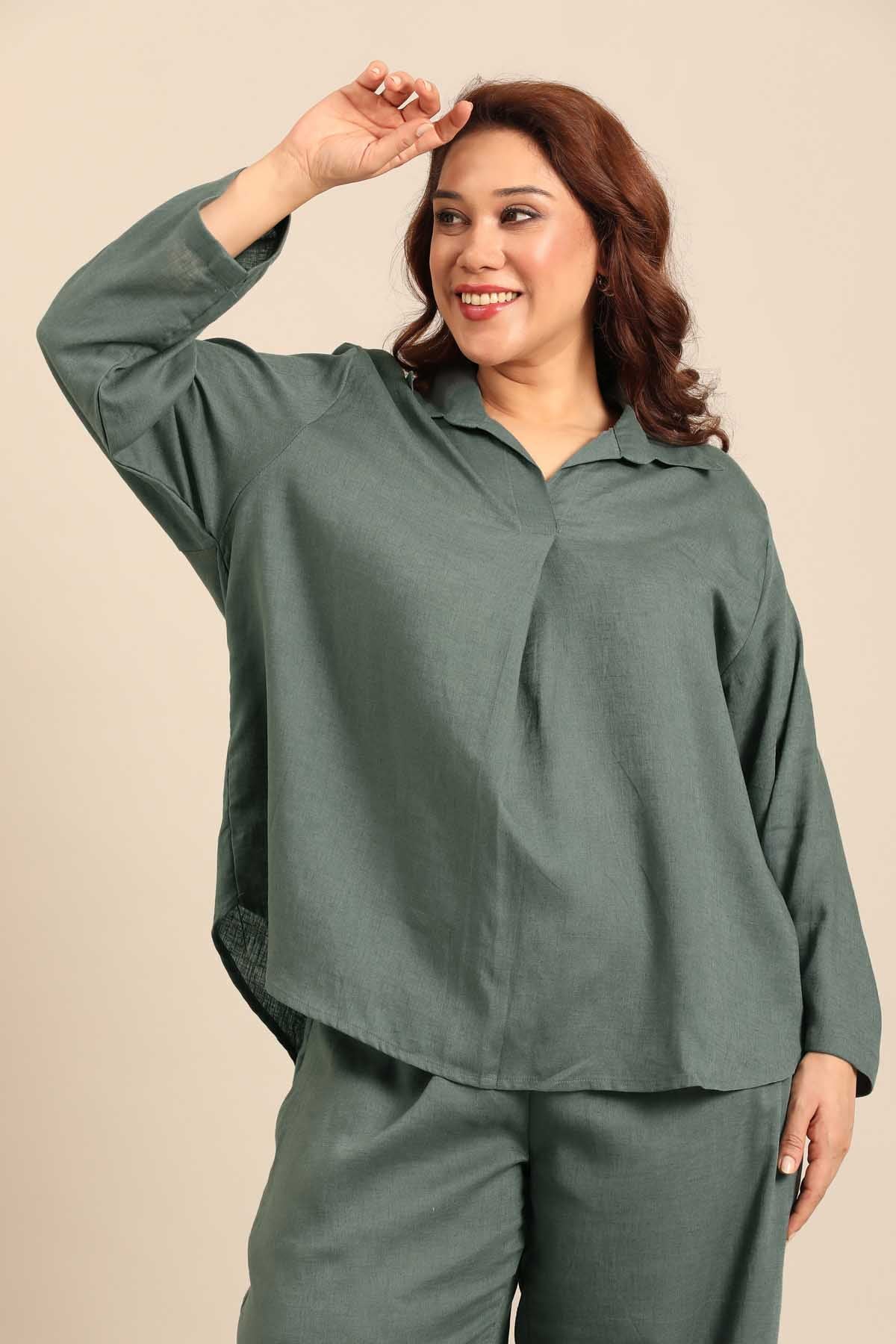 Estelle Slate Blue Linen Blend Women's Co-ord Set