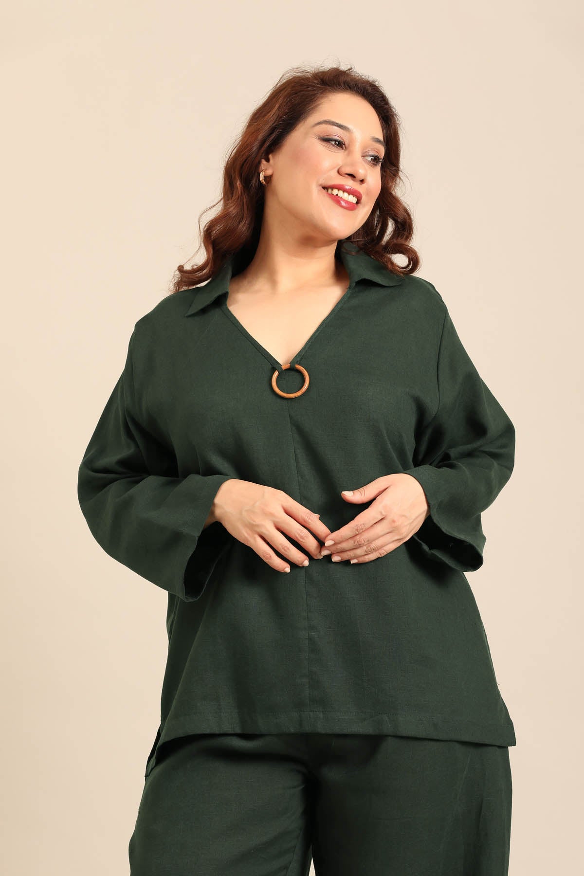 Tessa Forest Green Linen Blend Women's Co-ord Set