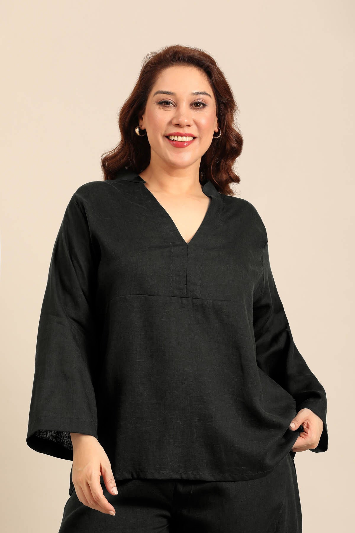 Sandra Black Linen Blend Women's Co-ord Set