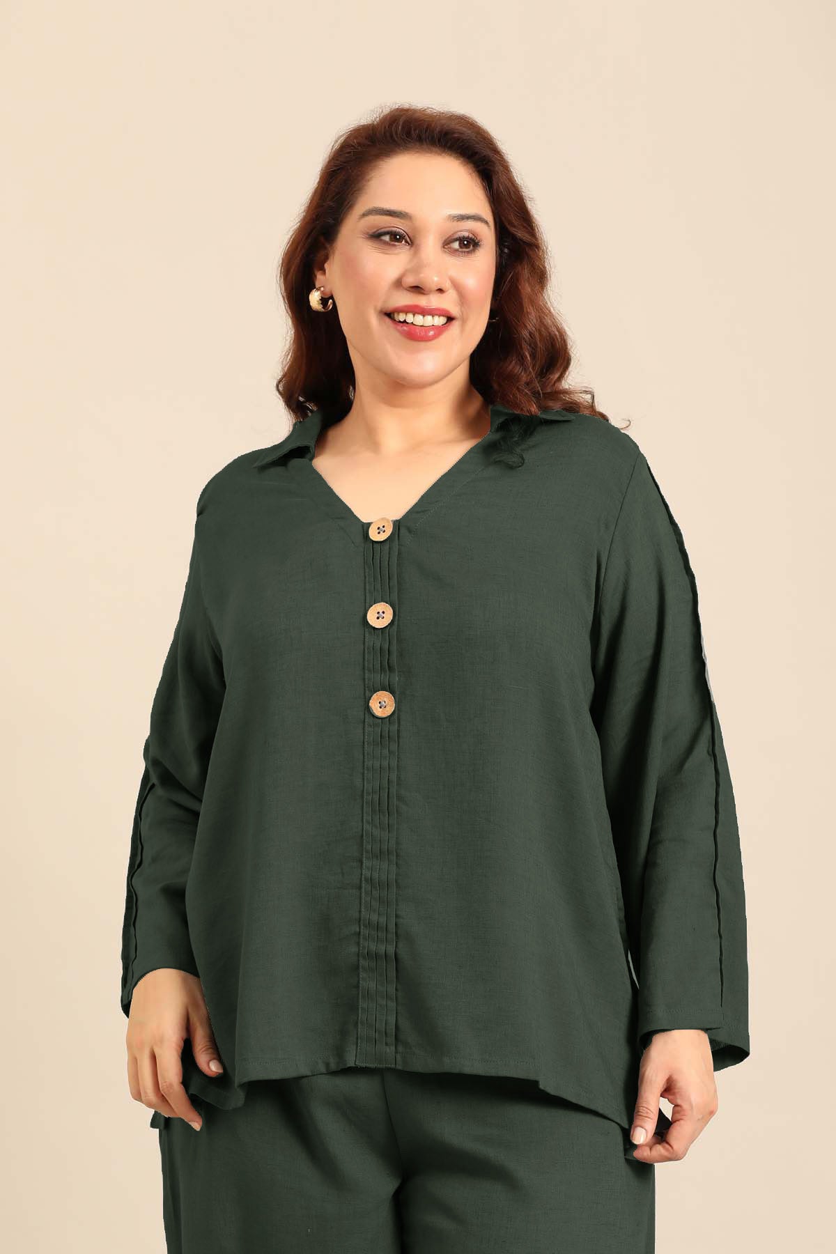 Kylie Forest Green Linen Blend Women's Co-ord Set