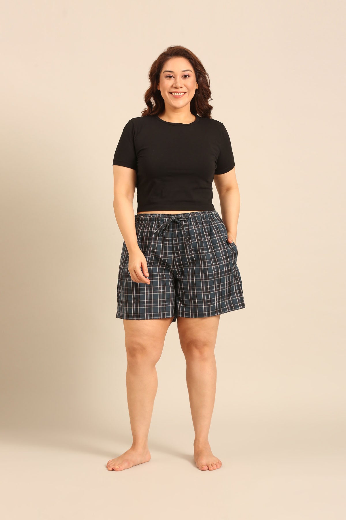 Charlotte Check Cotton Women's Curve Shorts Only