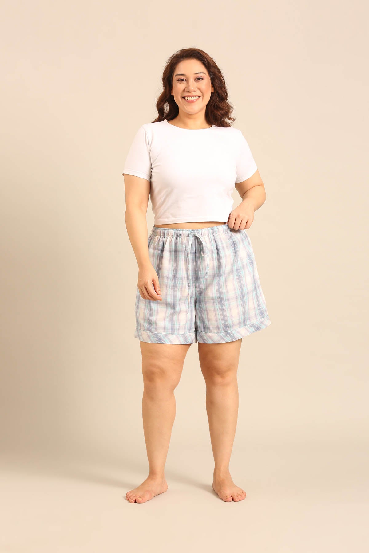 Serena Check Cotton Women's Curve Shorts Only