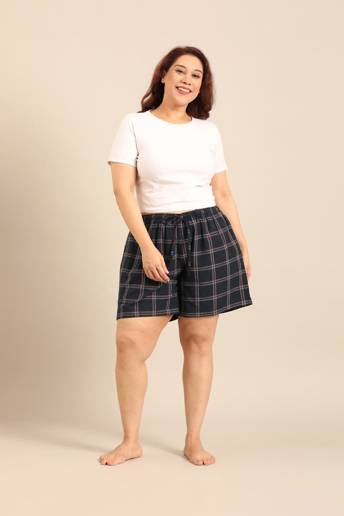 Amelia Check Cotton Blend Women's Curve Shorts Only