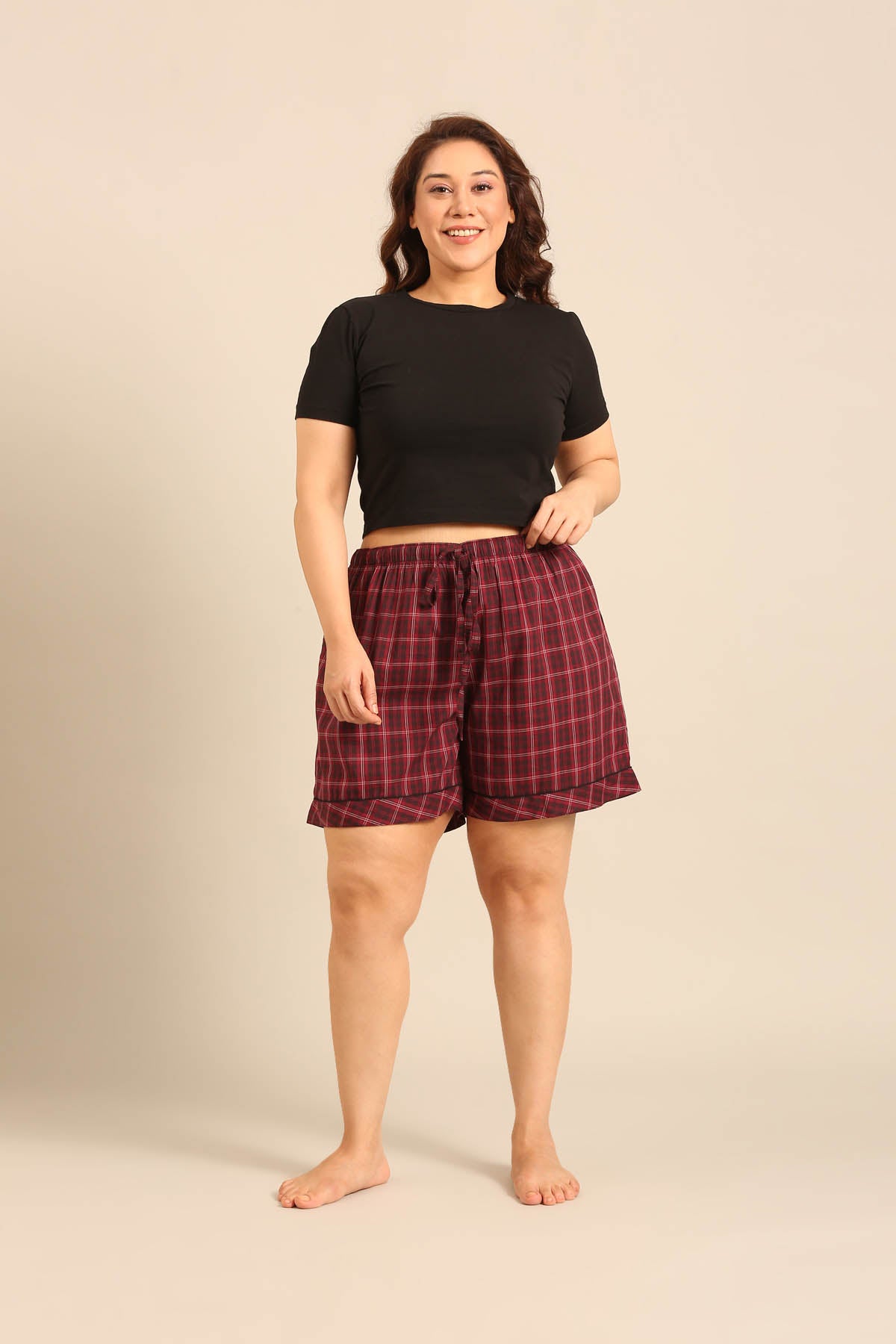 Veronica Plaid Cotton Women's Curve Shorts Only