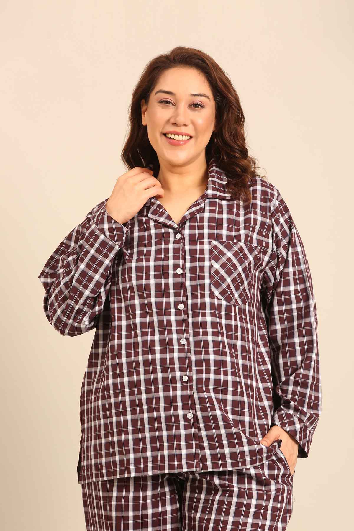 Edith Plaid Cotton Women's Curve Pajama Set - Full Sleeves