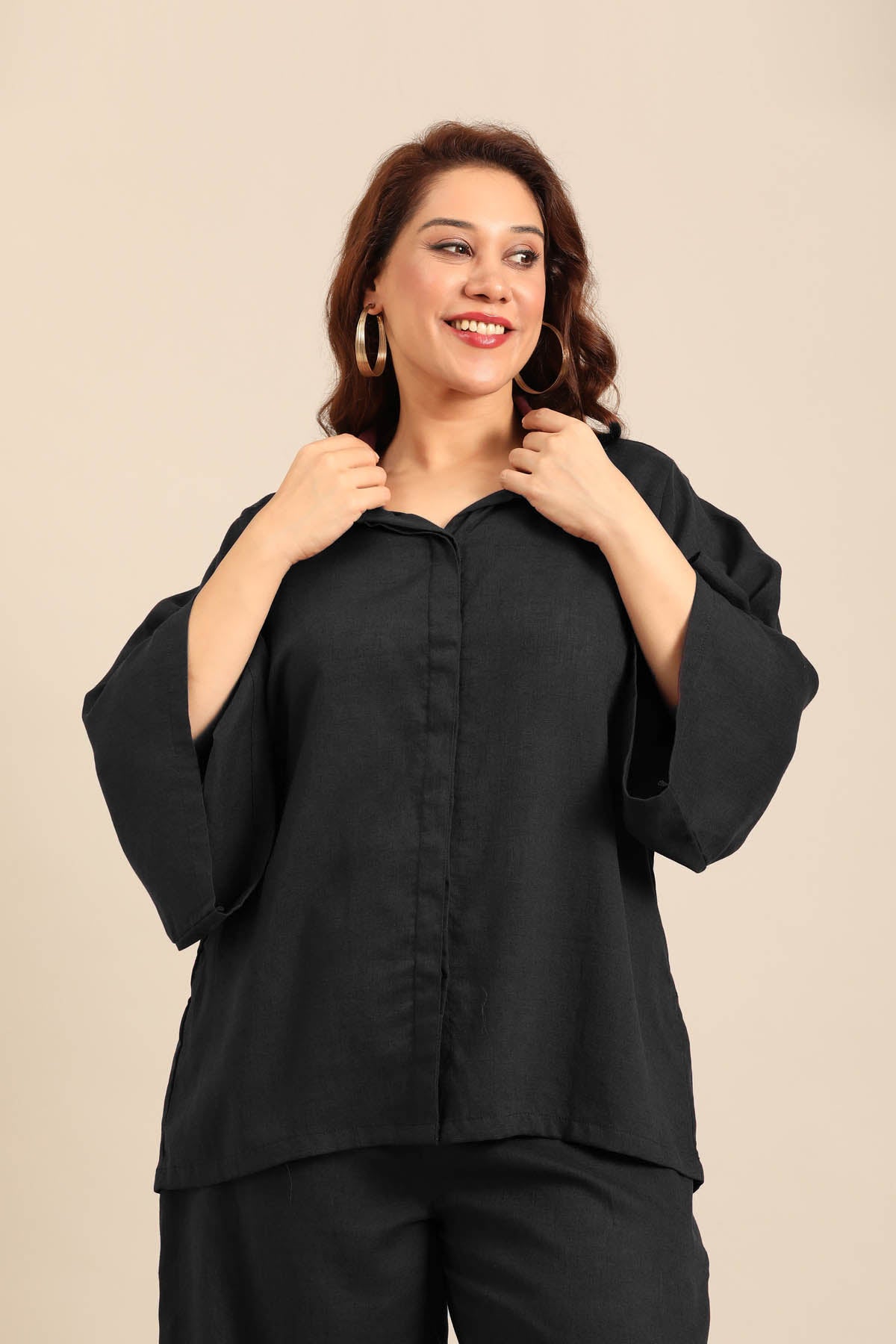 Celine Black Linen Blend Women's Co-ord Set