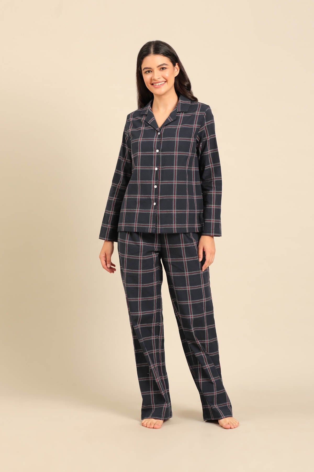 Amelia Check Cotton Women's Pajama Set - Full Sleeves