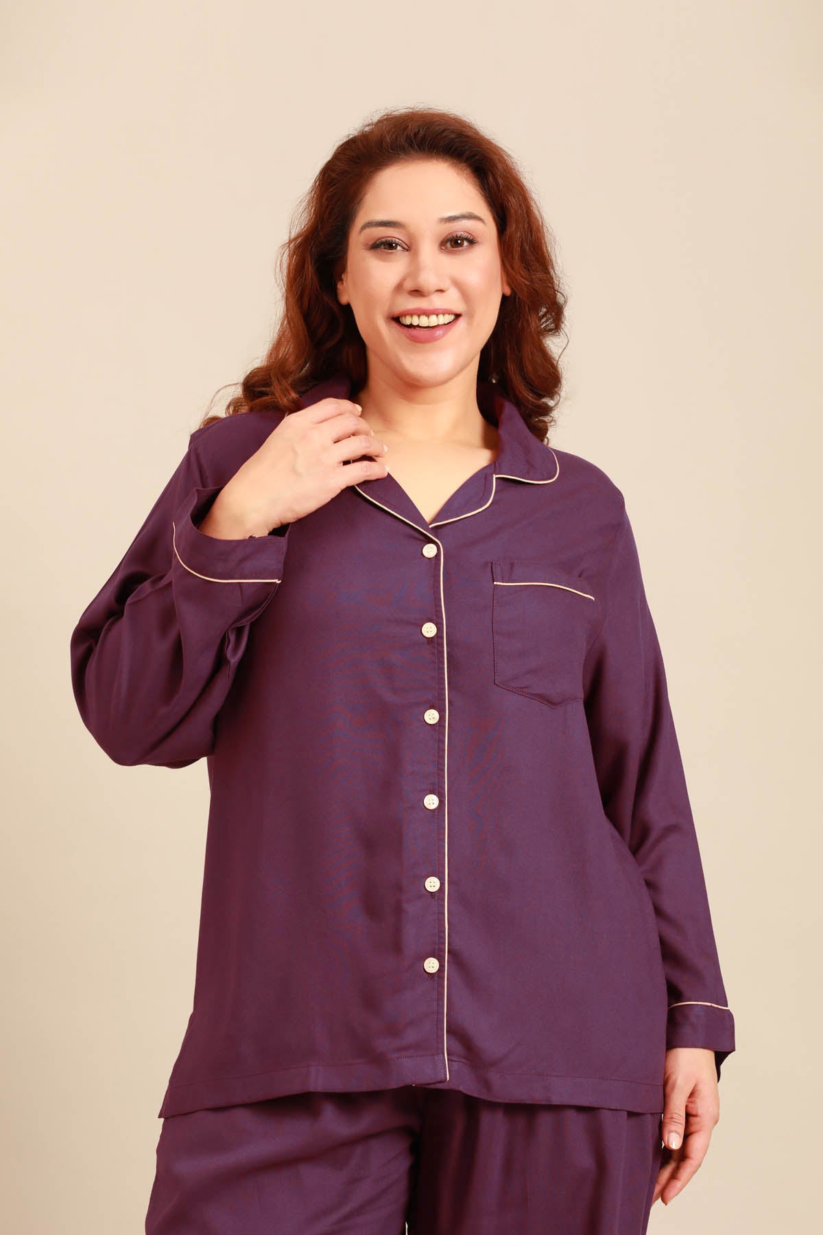 Emily Merlot Viscose Women's Curve Shirt Only - Full Sleeves