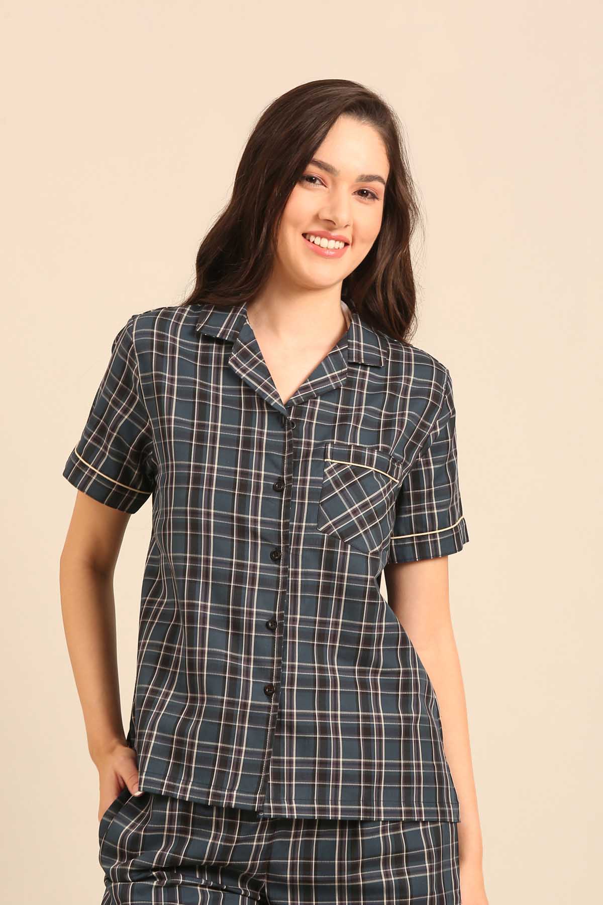 Charlotte Check Cotton Women's Shirt Only - Half Sleeves